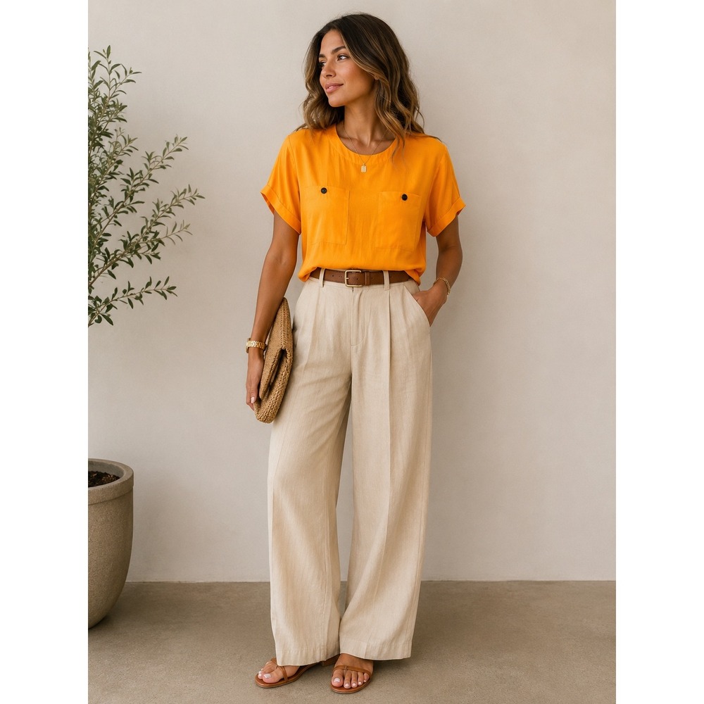 Vintage Char 100% Silk Orange Blouse 6 Minimalist Quiet Luxury Utility